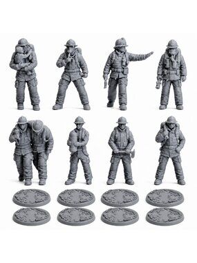 18mm Firefighter Figures Resin Miniatures Unpainted Fire Rescue Diorama Set
